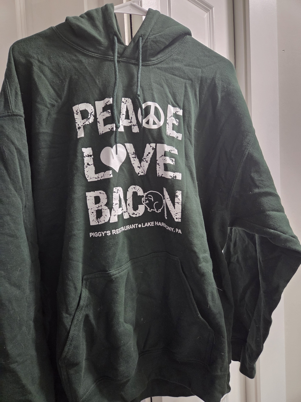 Gildan Dark Green 'Peace Love Bacon' Crewneck Hoodie